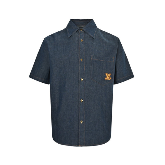 Louis Vuitton 25ss hemp rope embroidery suit denim short-sleeved shirt