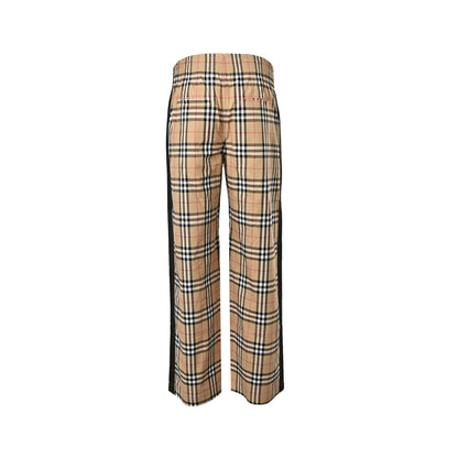 Burberry side striped plaid stretch cotton trousers