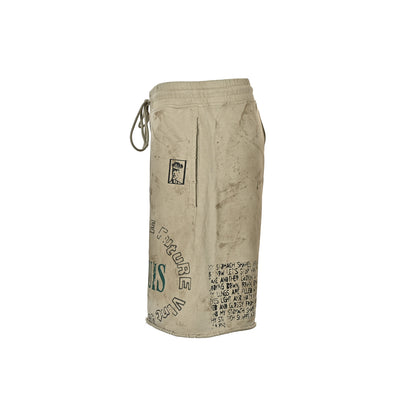 SSSAINT LOUIS Distressed Distressed Graffiti Washed Distressed Shorts