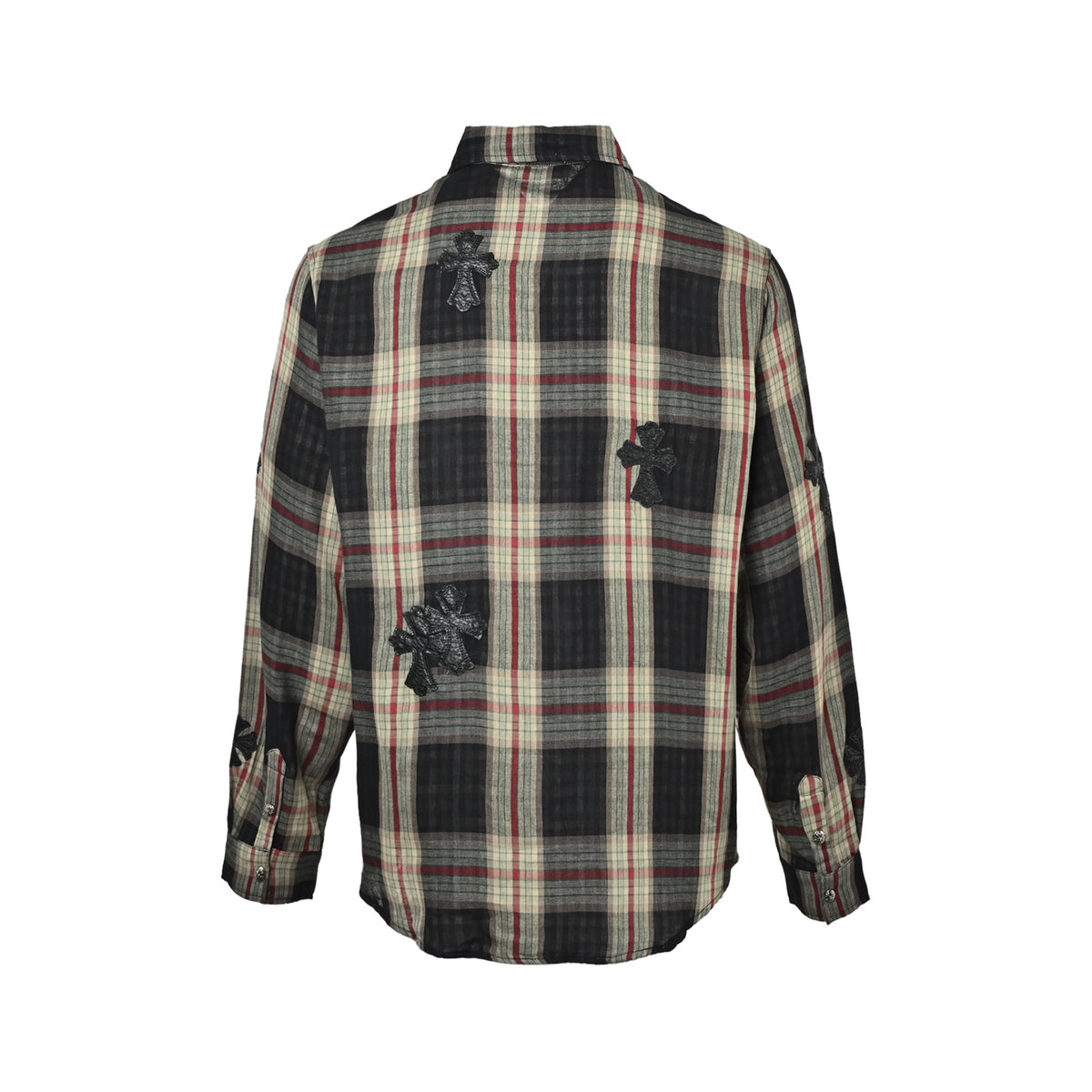Chrome Hearts leather label plaid long-sleeved shirt