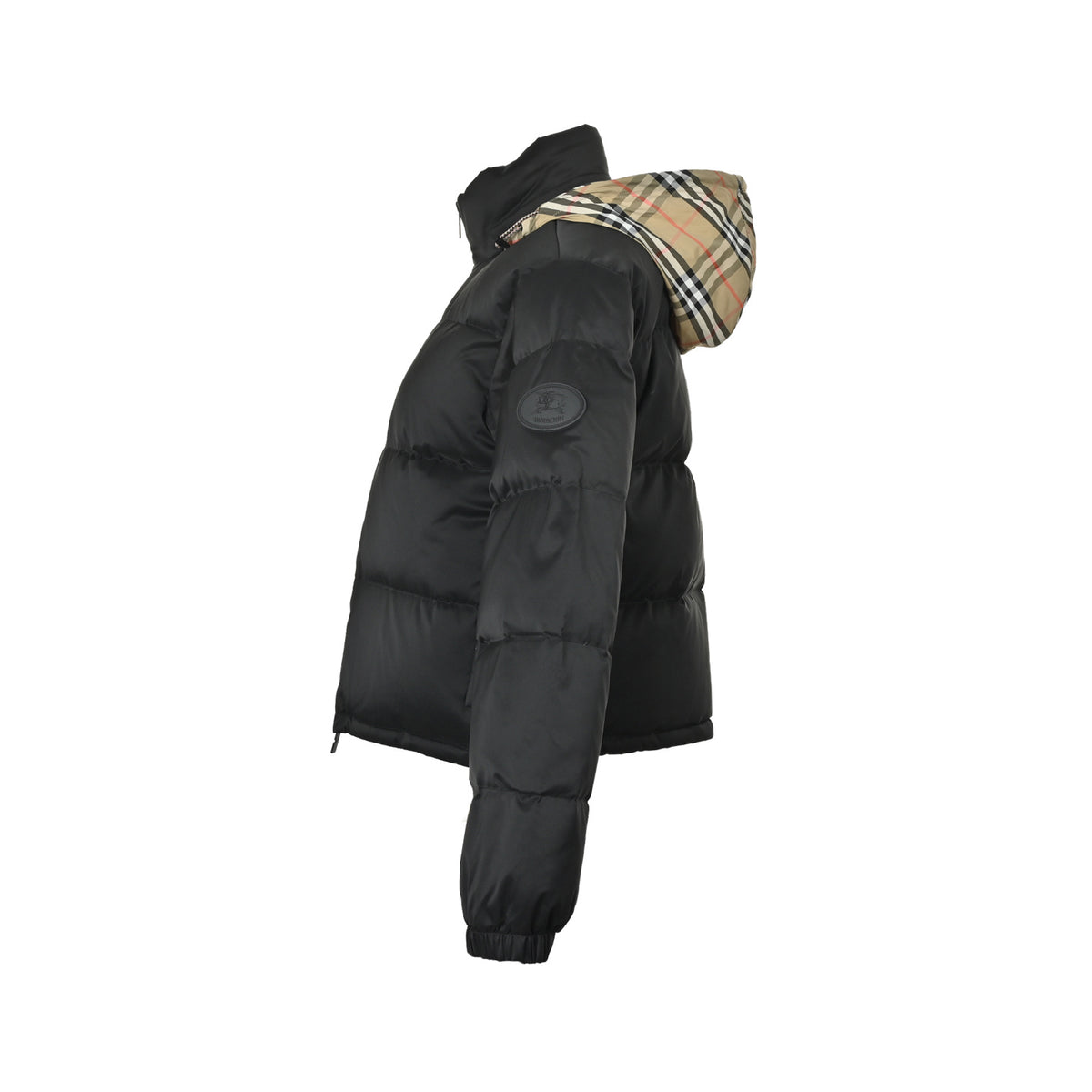Burberry hidden hood plaid placket down jacket