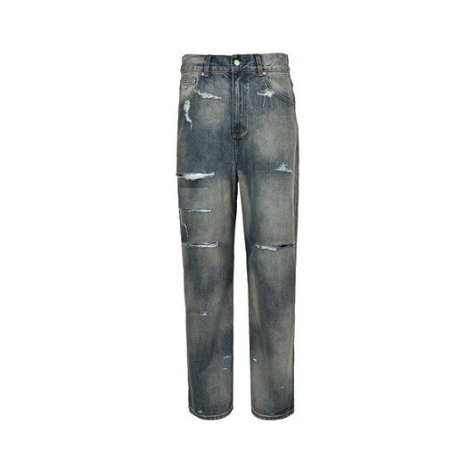 Ancellm25ss heavy duty washed damaged jeans
