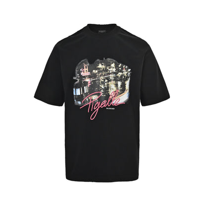 Balenciaga 25ss night scene printed short sleeves