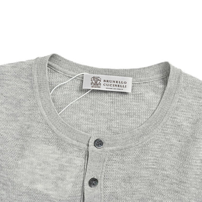 BRUNELLO CUCINELLI/BC Beckham's same linen blend henley collar knitted short-sleeve