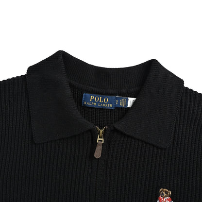 Ralph Lauren Hua bear embroidered half-zip knitted short sleeves