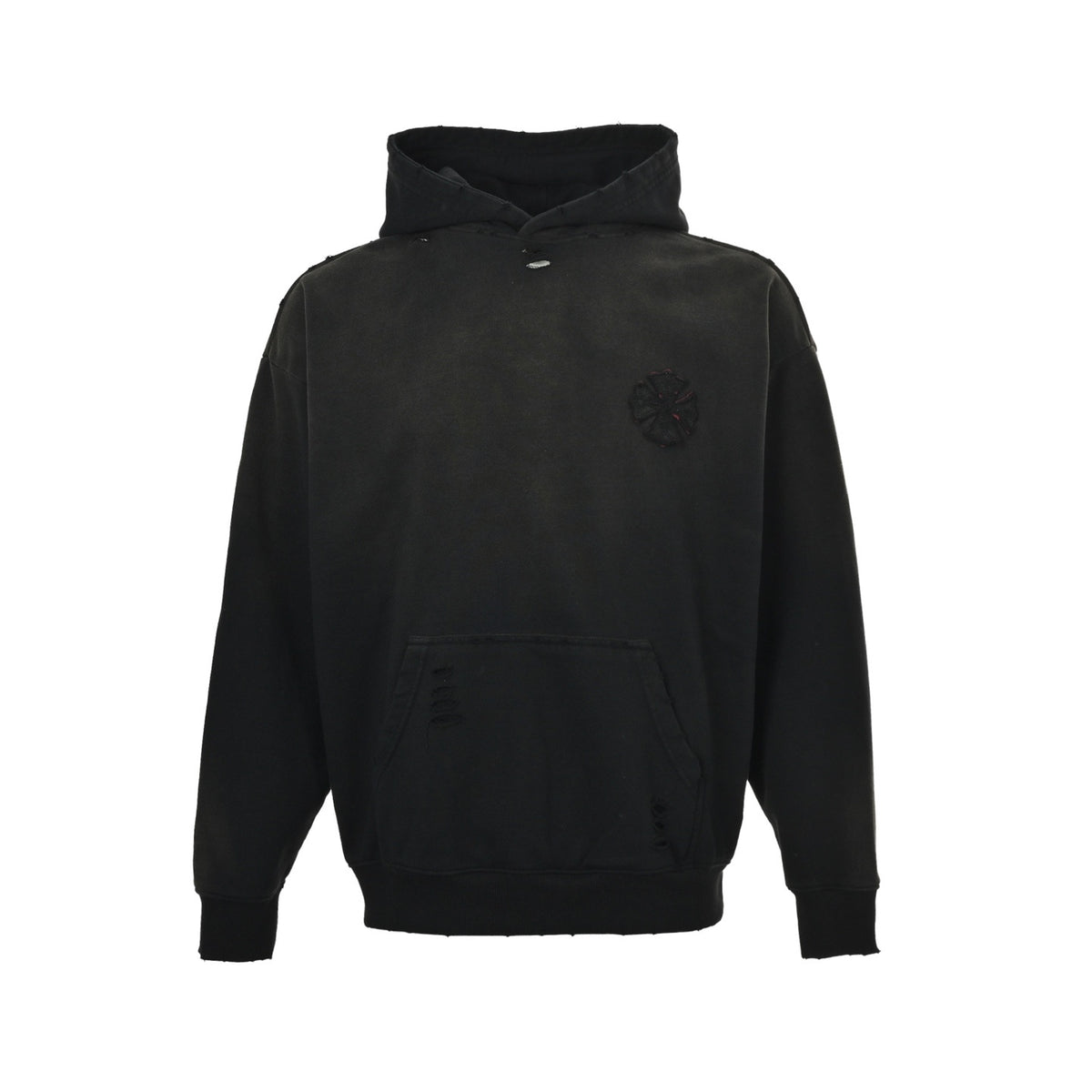 Chrome Hearts cross patch embroidered washed burnt flower hooded sweatshirt