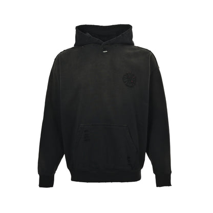 Chrome Hearts cross patch embroidered washed burnt flower hooded sweatshirt