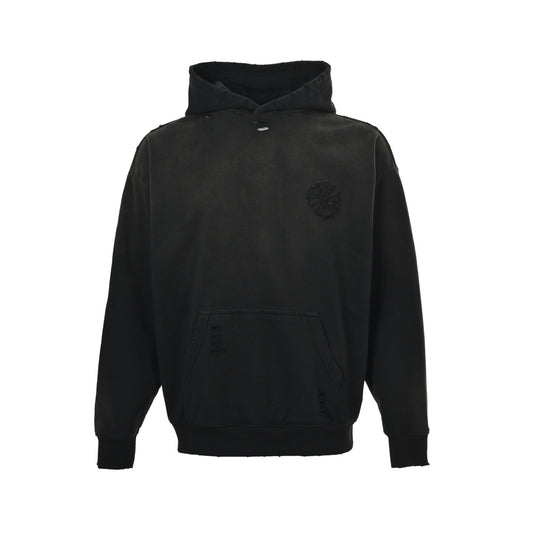 Chrome Hearts cross patch embroidered washed burnt flower hooded sweatshirt