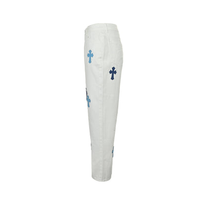 Chrome Hearts/Chrome Heart cross patch embroidered washed jeans