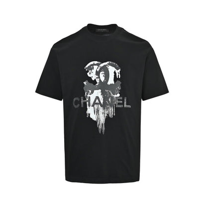 Chanel 26ss old splash ink double C printed short sleeves