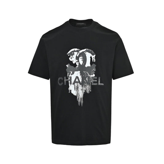 Chanel 26ss old splash ink double C printed short sleeves