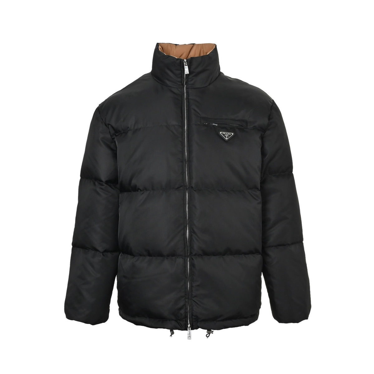 Prada nylon zipper pocket contrast stand collar down jacket