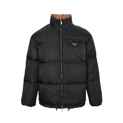 Prada nylon zipper pocket contrast stand collar down jacket