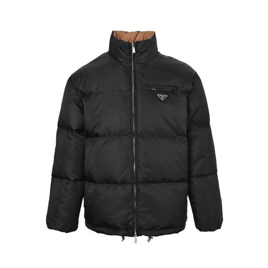 Prada nylon zipper pocket contrast stand collar down jacket