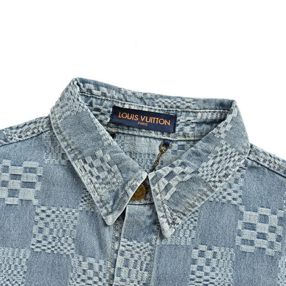 Louis Vuitton checkerboard suit denim short-sleeved shirt