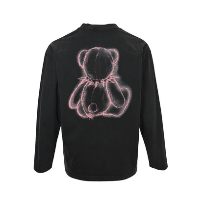 We11 Done fluorescent line bear washed long-sleeved T-shirt