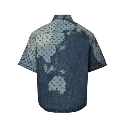Louis Vuitton pixel stitching denim short-sleeved shirt
