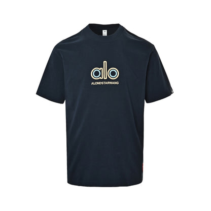 ALO contrasting ring embroidered front and back double-sided logo embroidered short sleeves