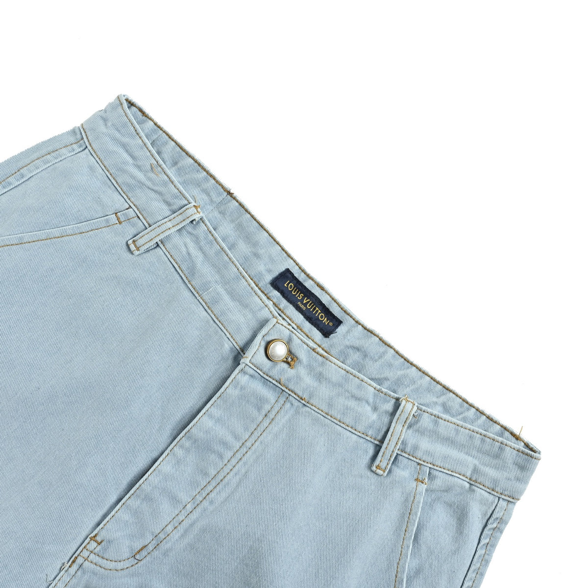Louis Vuitton logo embroidered rivet five-point denim shorts