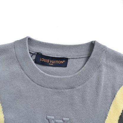 Louis Vuitton logo embossed contrast color stitching knitted short sleeves
