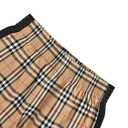 Burberry side striped plaid stretch cotton trousers