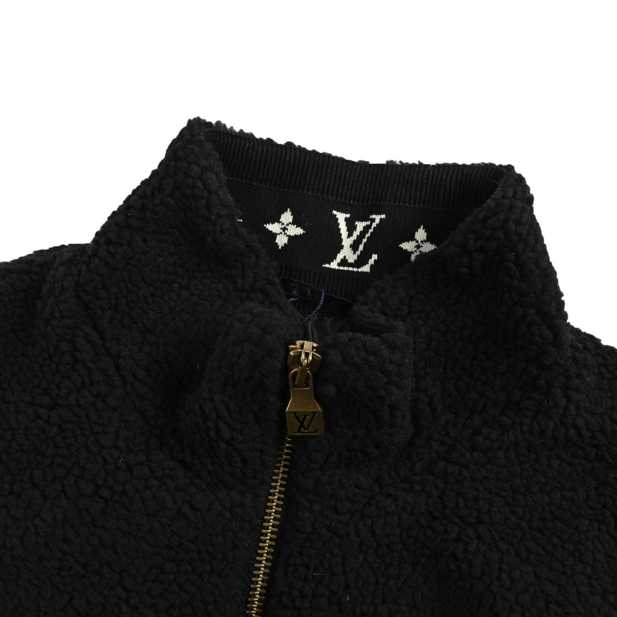 Louis Vuitton 24Fw leather sherpa stand collar jacket (black)