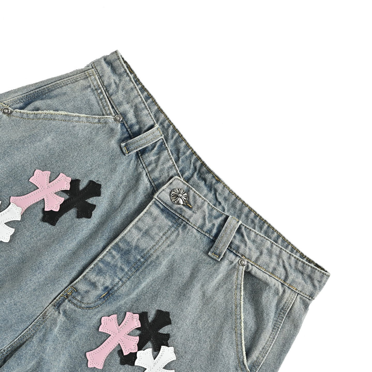 Chrome Hearts/Chrome Heart leather label cross denim shorts