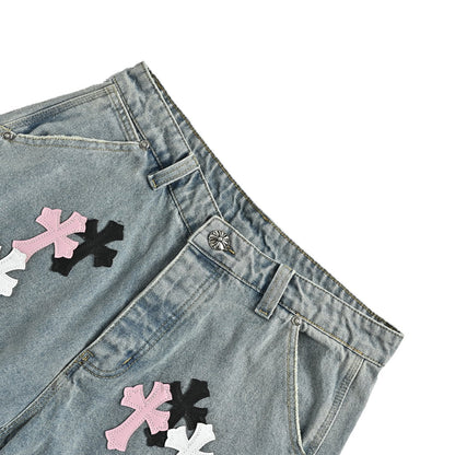 Chrome Hearts/Chrome Heart leather label cross denim shorts