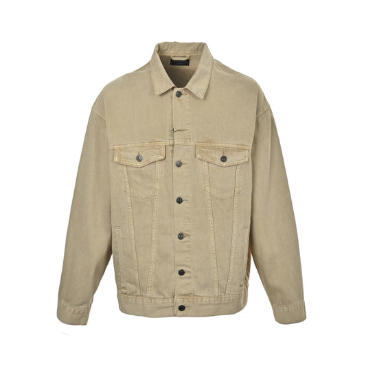 Balenciaga/Balanciaga 25Fw back embroidered khaki denim jacket