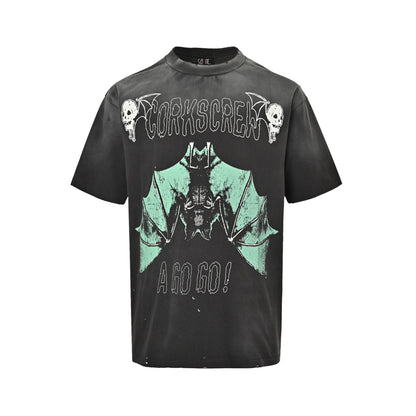 SAINT MICHAEL upside down bat print short sleeves