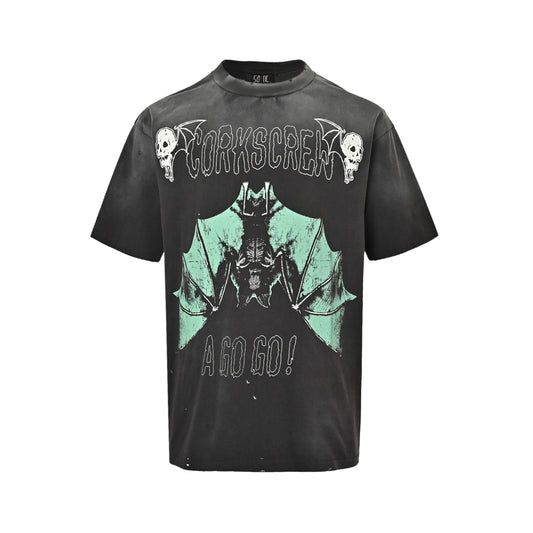 SAINT MICHAEL upside down bat print short sleeves