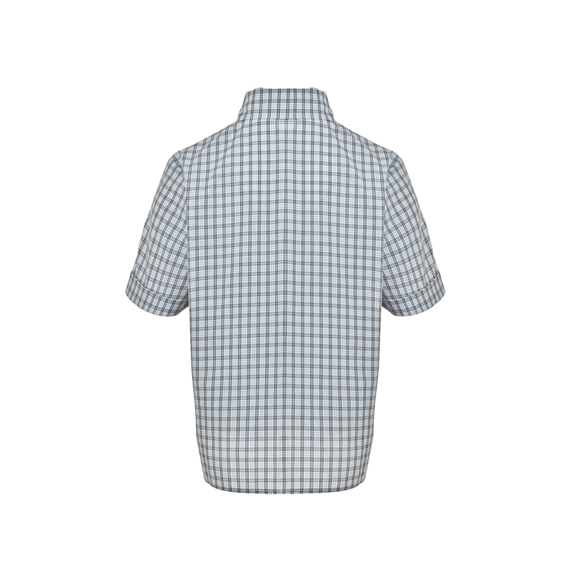 Miu Miu blue and gray fine plaid short-sleeved shirt