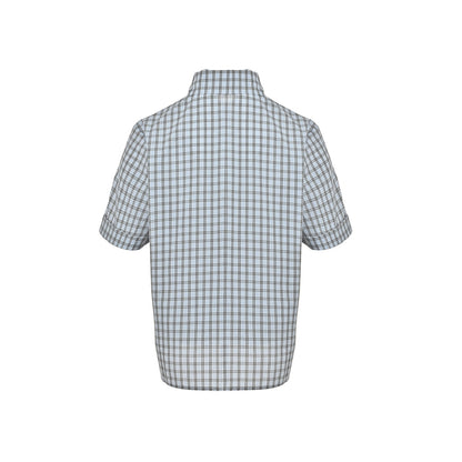 Miu Miu blue and gray fine plaid short-sleeved shirt
