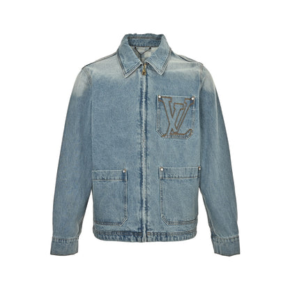 Louis Vuitton pocket embroidered zipper denim jacket