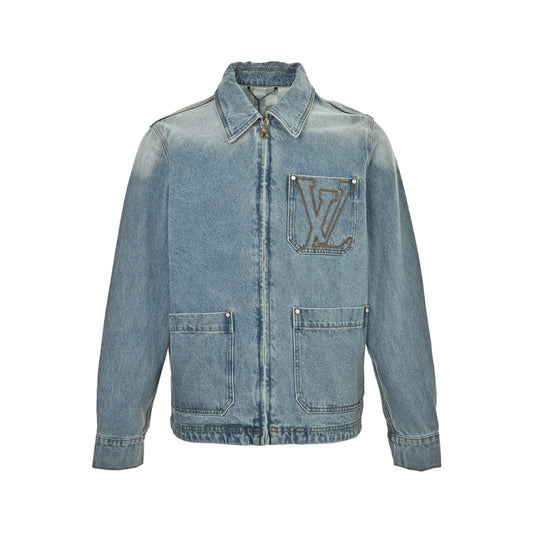 Louis Vuitton pocket embroidered zipper denim jacket