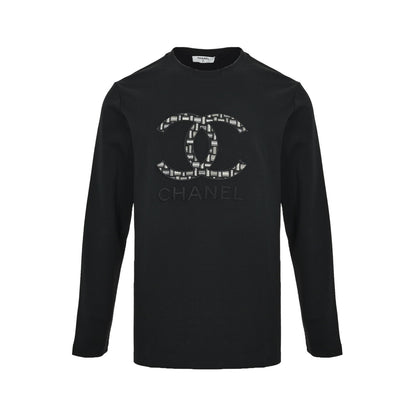 Chanel 25Fw brocade double C patch embroidered long-sleeved T-shirt