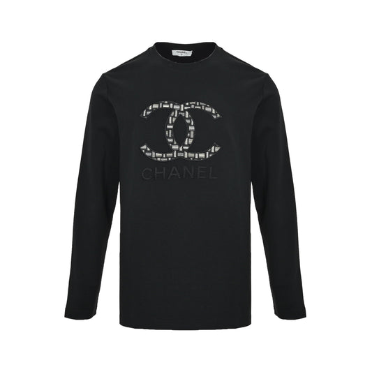 Chanel 25Fw brocade double C patch embroidered long-sleeved T-shirt