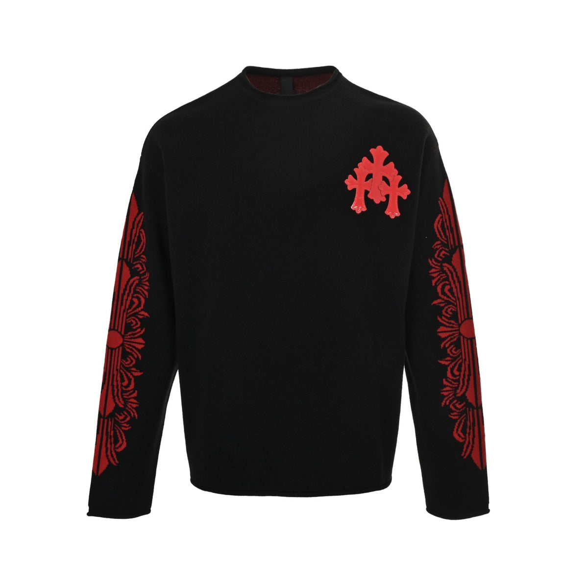 Chrome Hearts/Chrome Heart Red Patent Leather Cross Cashmere Sweater