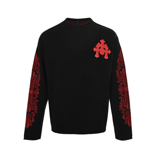 Chrome Hearts/Chrome Heart Red Patent Leather Cross Cashmere Sweater