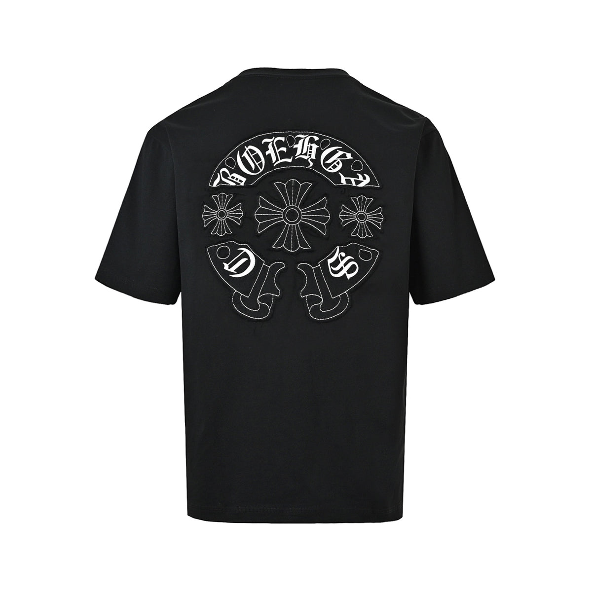 Chrome Hearts/Chrome Heart Heavy Horseshoe Patch Embroidered Round Neck Short Sleeve