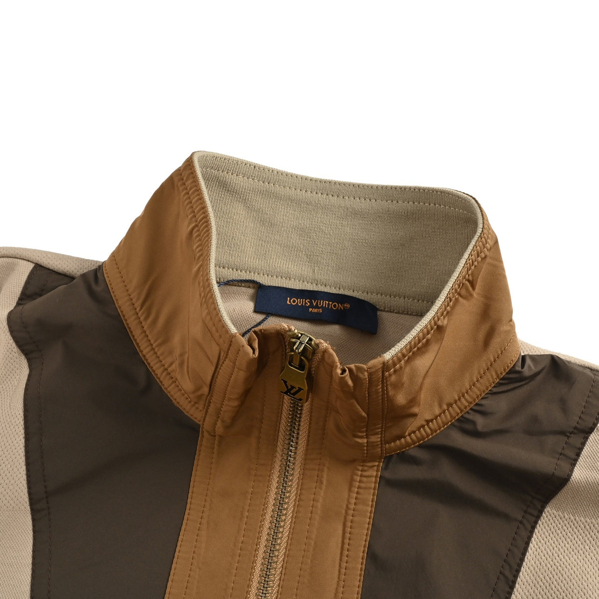 Louis Vuitton patchwork khaki half-zip stand-collar sweatshirt