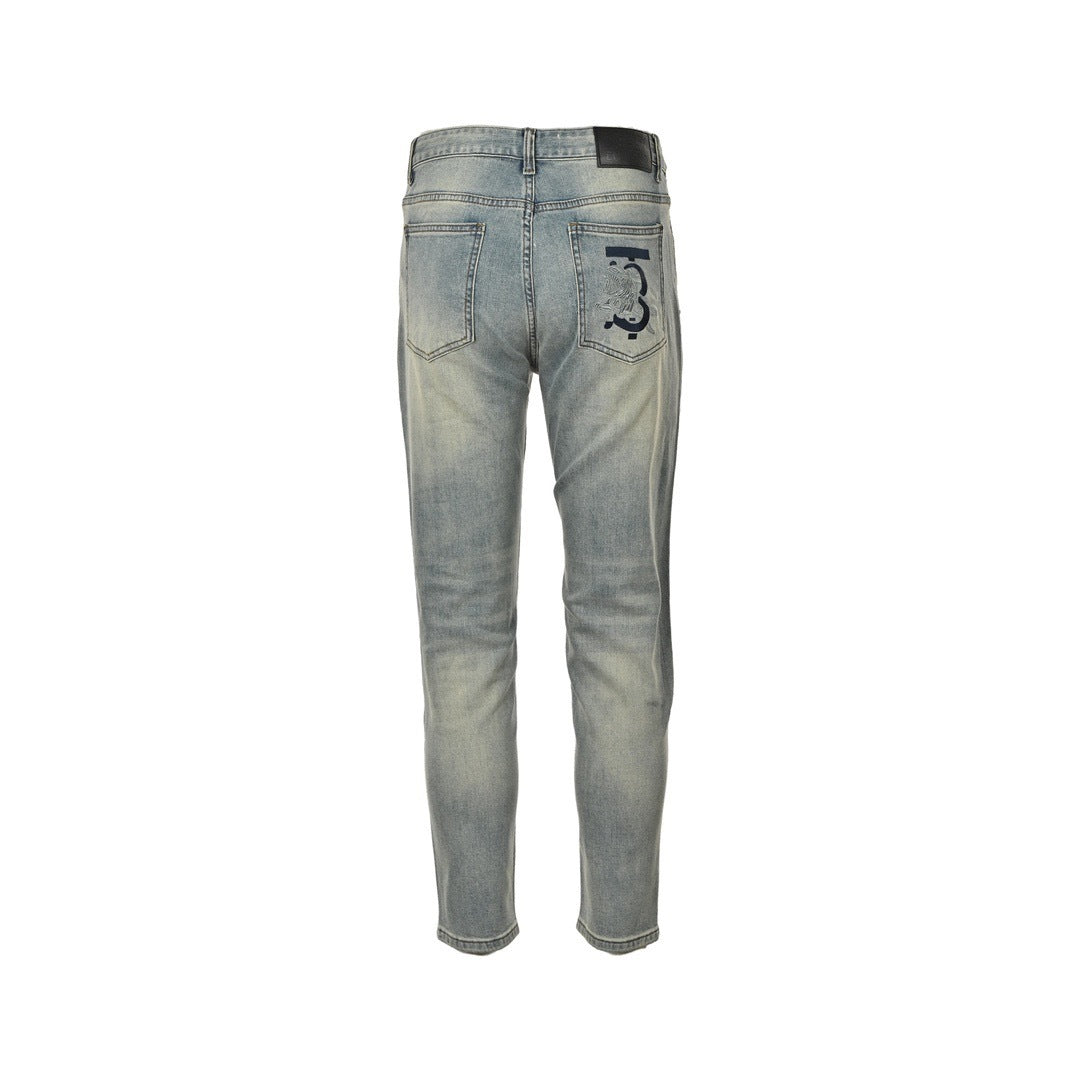 Burberry back pocket TB war horse embroidered jeans