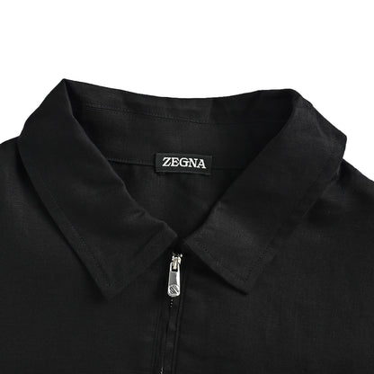 ZEGNA/ Zegna small label half zip linen solid color shirt style Polo short sleeves