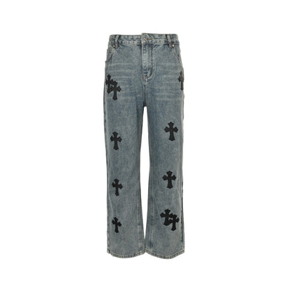 Chrome Hearts/Chrome Heart cross patch embroidered washed jeans