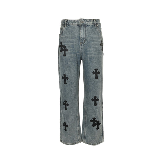 Chrome Hearts/Chrome Heart cross patch embroidered washed jeans