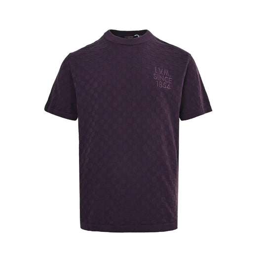 Louis Vuitton 26ss letter embroidered checkerboard knitted short sleeves