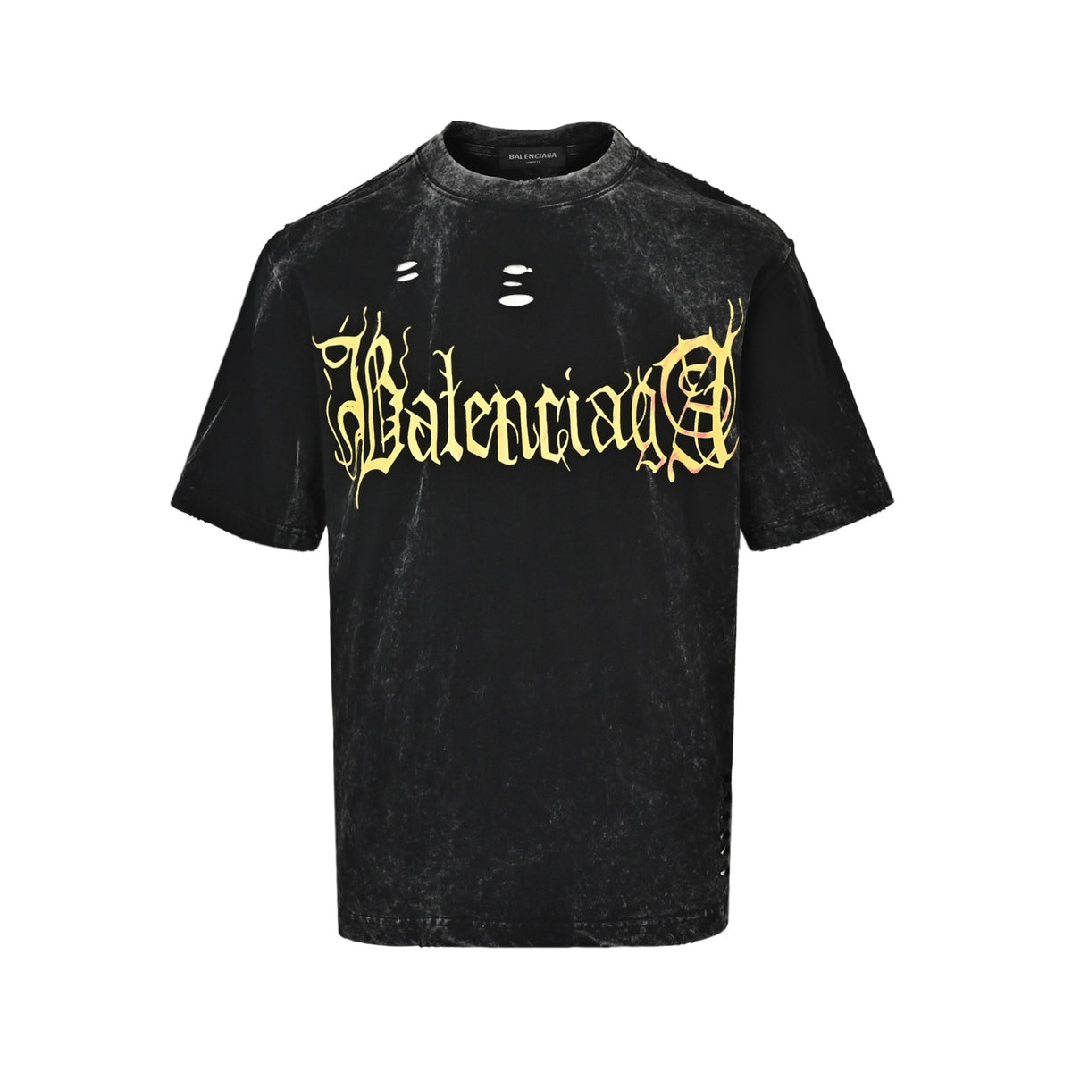Balenciaga washed Sanskrit letter print destroyed round neck short sleeves