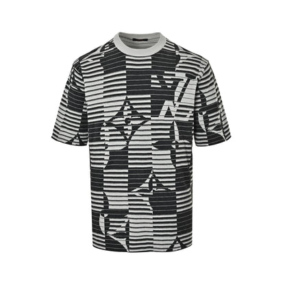 Louis Vuitton 26ss striped old flower jacquard knitted short sleeves