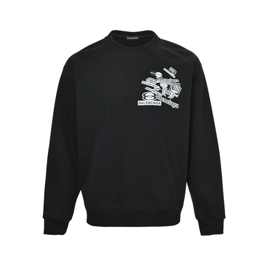 Balenciaga/Balanciaga 25Fw multi-label printed crew neck sweatshirt