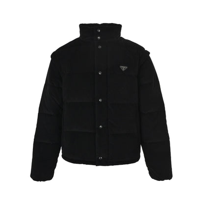 Prada 25Fw triangle logo detachable corduroy stand collar down jacket